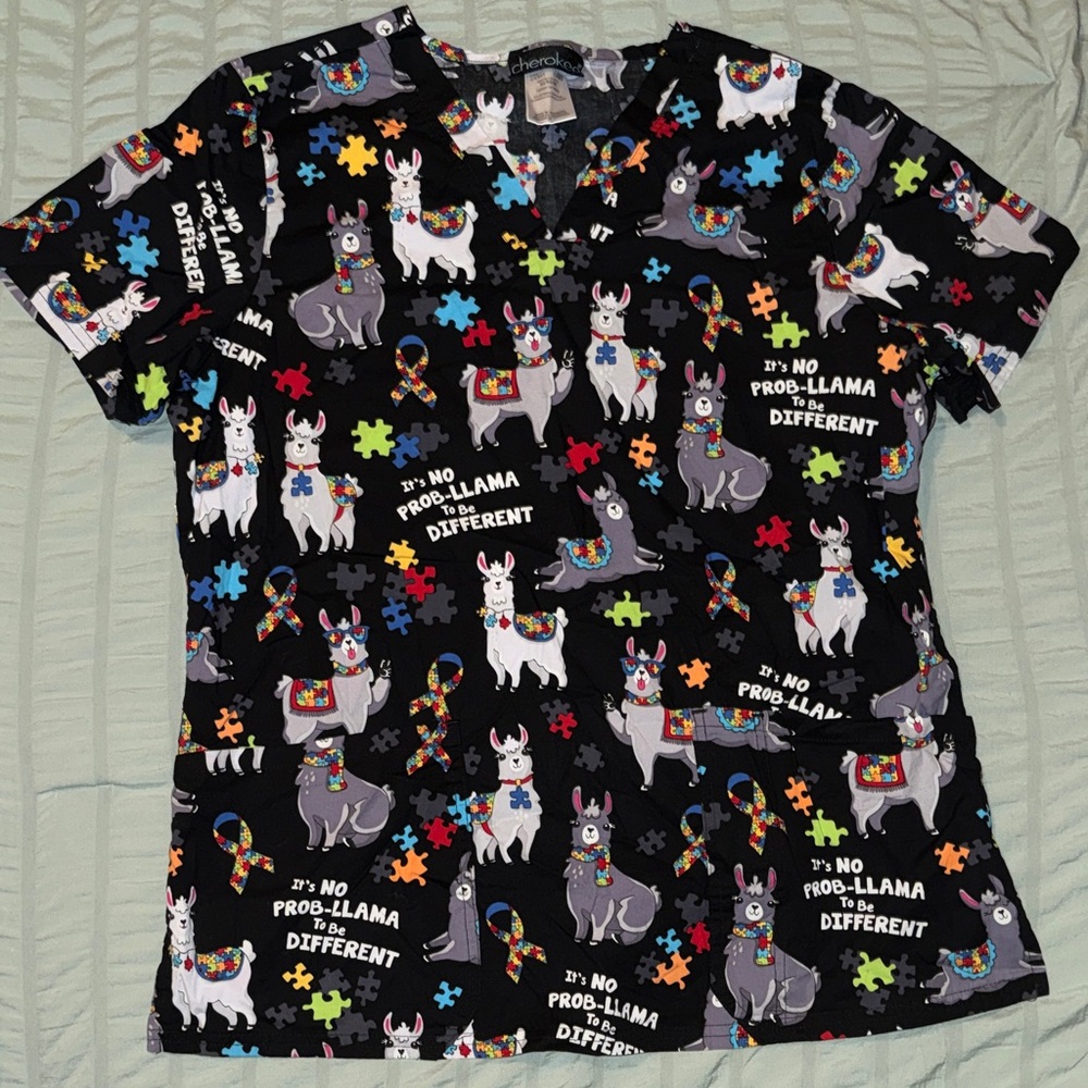 Llama Autism Awareness Print Scrub Top